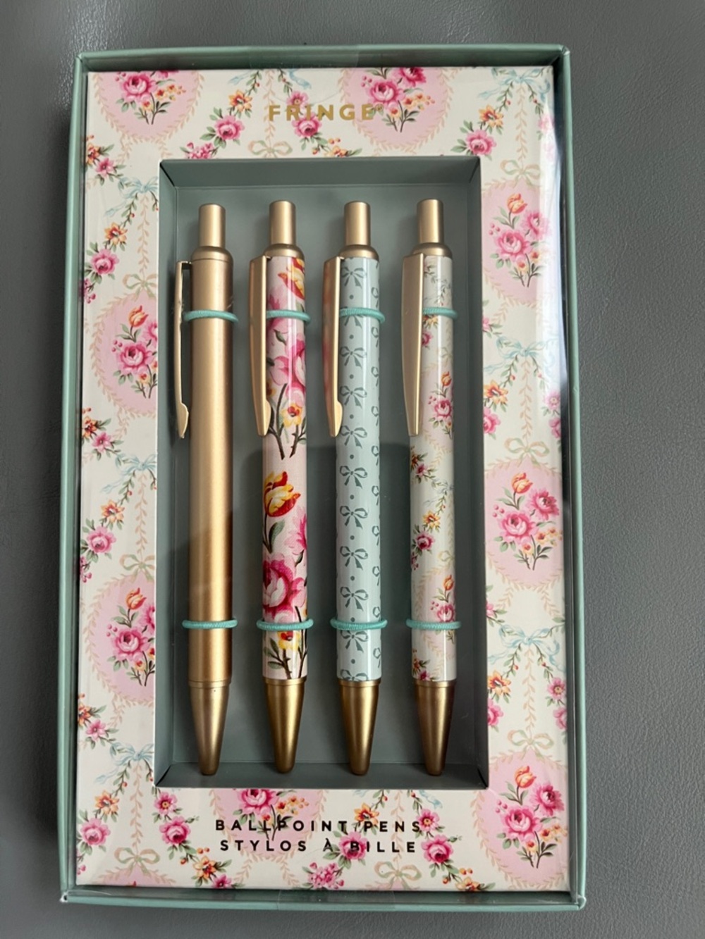 NEW Fringe Studio Floral Ballpoint Pen Set - Pink, Gold, Teal